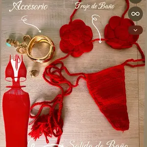 Set de Flor Tejido con Accesorios Traje de Baño y Salida de Baño para Mujer