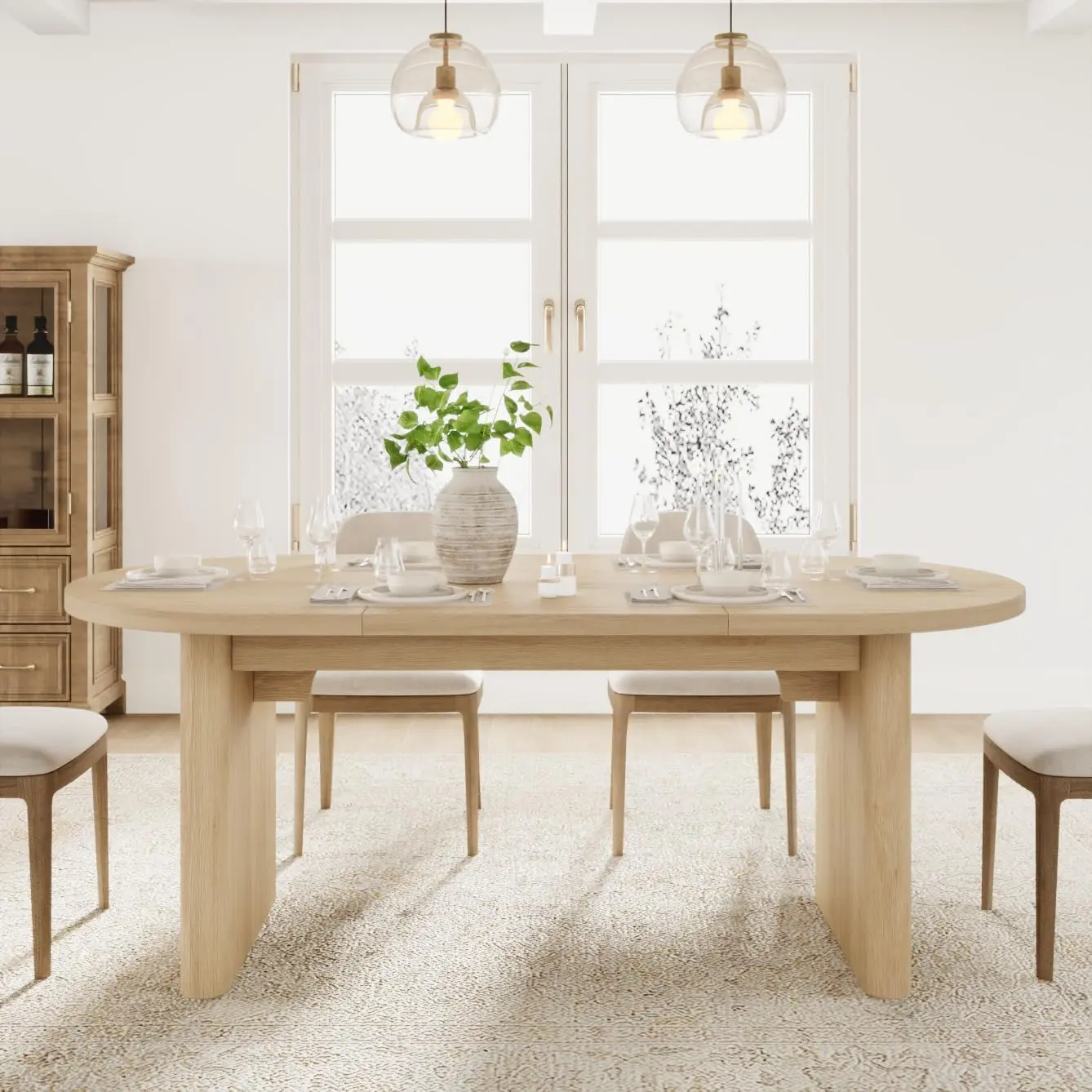 Oval Farmhouse Dining Table - Thick Sturdy Wooden Base, 6-8 Seater Multifunctional Furniture for Kitchen Meals, Ideal for Enthusiasts’ Living Room Use, Sealed Surface