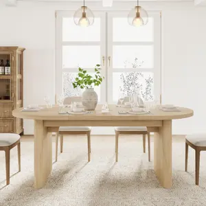 Oval Dining Table, Long Large Kitchen Table, Farmhouse Dining Room Table, Thick Sturdy Wooden Base for 6‑8 People for Kitchen, Living Room, Office