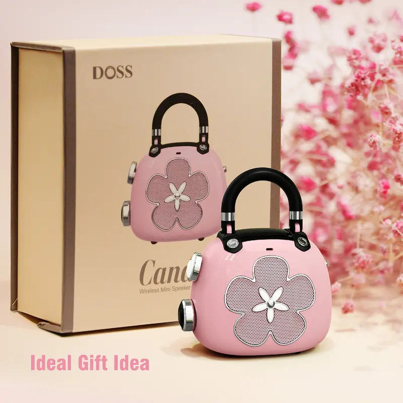 DOSS Candy Retro 5W Full-Range Bluetooth Speaker - Multifunctional Portable Wireless Speaker, Pink Lightweight Rechargeable Mini Purse Accessory, Trendy Teen Girls Gifts