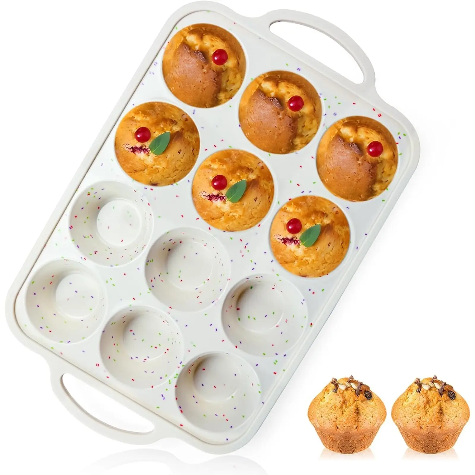 Silicone Muffin Pan for Baking with Metal Reinforced Frame, Food-Grade Silicone Muffin Pans 12 Cup, BPA Free Silicone Muffin Tray, Cupcake Baking Pan Bite Molds for Oven Dishwasher Safe, Bakeware, Home Baking Supplies