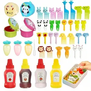 42-Piece Bento Box Set with Condiment Bottles, Mini Tomato Sauce Containers & Animal-Shaped Food Picks, Abs Material Lunch Choice, Meal Prep Containers