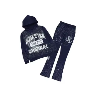 Borya Navy 2.0 Rhinestone Hoodie/Stacked Pant Track Set