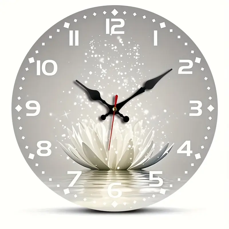 1pc Round Clock, Gray Magic for Lotus Minimalist Clock, Silent Quartz Round Wooden Clock, Suitable for Bedroom, Living Room, Office, Kitchen, Bathroom, Battery Powered (Batteries Not Included)