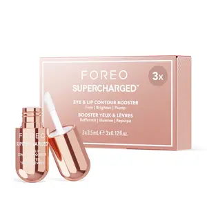 FOREO SUPERCHARGED Eye & Lip Contour Booster Serum - Conductive Gel - Niacinamide Serum - Anti Aging Serum - Lip Plumping & Puffy Eyes Treatment - Practical Travel Size - 3 x 0.12 fl.oz. Capsules