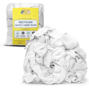 White T-Shirt Bag of Rags,  Recycled Material,  Blend Bar Mop, Reclaimed,  Cloth, Cleaning  Painting Rags, Lint Free, Highly Absorbent (Bag, 1, Pound)