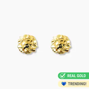 10K YELLOW GOLD ROUND NUGGET STUD EARRINGS -10MM