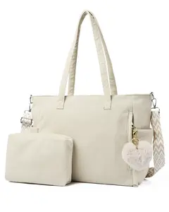 Makukke Corduroy Tote Bag, Large Shoulder Handbag with Pouch, Crossbody Bag for Work Travel Shopping
