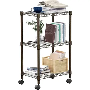 3 Tier Shelf Shelves Wire Rack Closet Organizers with Wheel for Laundry Brown 11.8" D x 17.7" W x 29.8" H