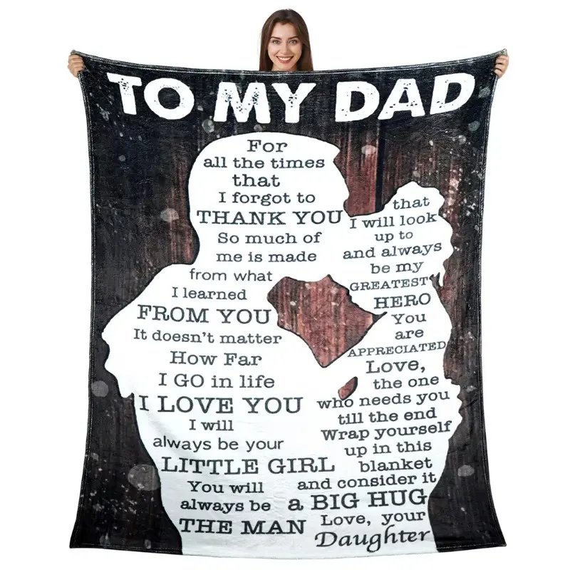 Personalized Letter-Printed Polyester Blanket - Soft, Warm Throw Blanket for Dads, Ideal Father's Day Gift, Personalized Blankets