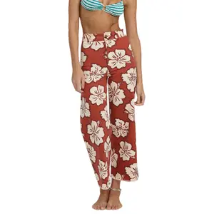BILLABONG Women's Free Fall Printed Twill Pants, High Waisted Wide Leg Cotton Cropped Pants, Summer Casual Pants