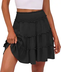 Caracilia Women’s Mini Skorts High Waist Ruffle Tiered Skirt with Built-in Shorts – Summer Casual Cute Boho Beach Short Skirt