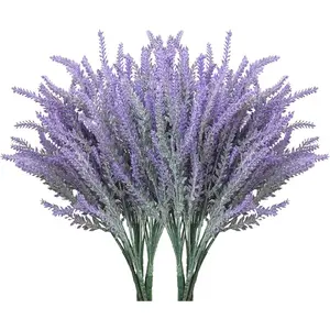 10 Bundles Artificial Lavender Faux Plastic Plants Purple Flowers for Home Decor Wedding Kitchen Garden Patio Porch Window Box Office Table Centerpieces Indoor Outdoor Decorations Bridal Shower Gift