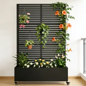 Metal Raised Garden Planter Bed, 72"x35"x16" Outdoor Planter Box with Trellis and Wheels for Climbing Plants, Vegetables & Vines, Features Drainage Holes and Privacy Screen