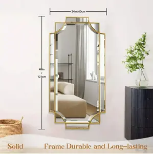 Golden Mirror for Wall, 24"x48" Large Decorative Mirrors for Wall Decor, Polished Bevelled Full Length Long Mirror for Living Room, Bathroom, Bedroom, Entryway