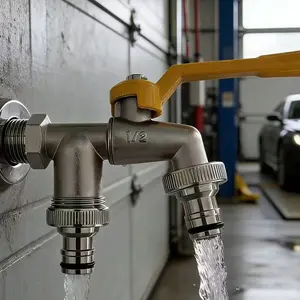 Alloy Nickel Plated Garden Hose Faucet, Dual Outlet Rust-Resistant, Universal Thread Outdoor Faucet, Single Handle Quick Open, Fits Water Sprayer Nozzle