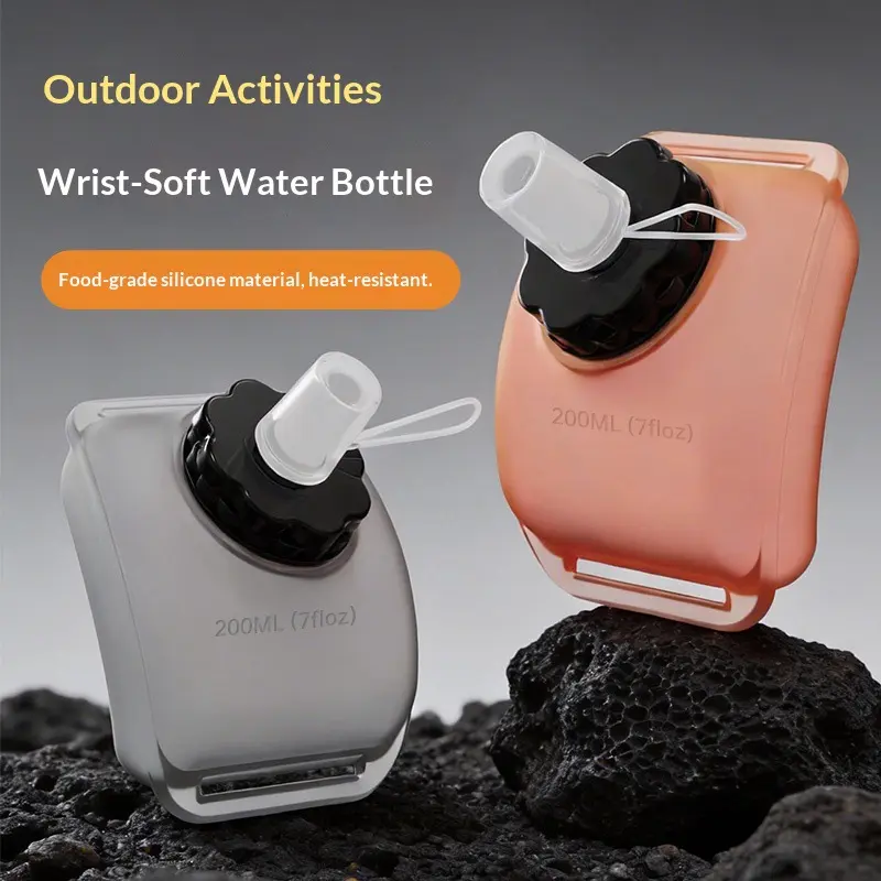 Wrist Water Bottle - 200ml Flexible Collapsible Silicone Flask for Runners, BPA-Free, Leakproof, Drop-Resistant, Wearable Compact Unisex Sports Flask for Running, Hiking