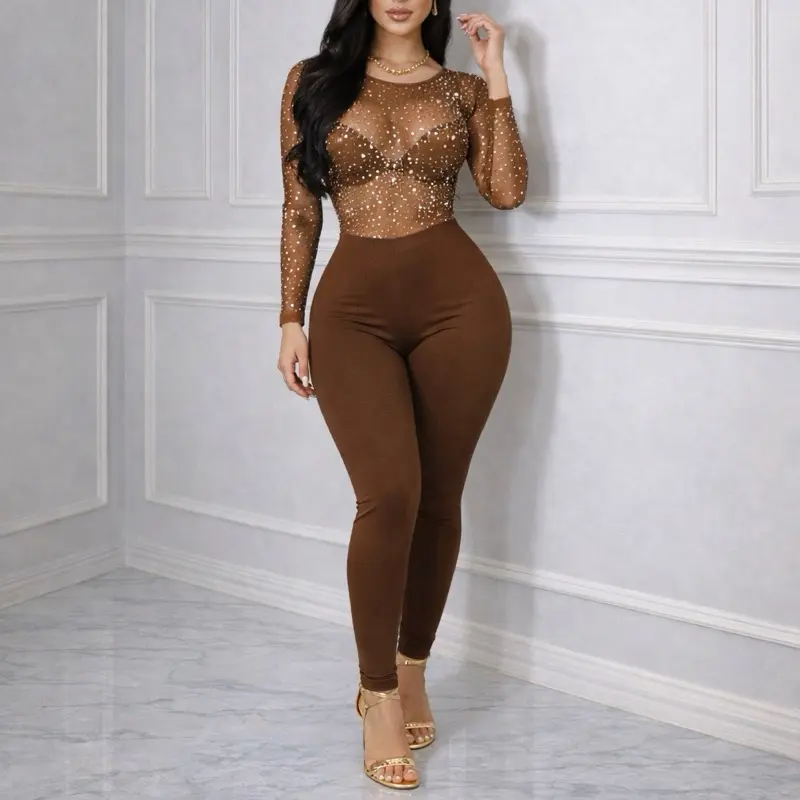 Women's Elegant Lace Long Sleeve Chic Fitted White Colombian Jumpsuit-Overalls Set, Premium Sculpting Stretchy Fabric, Belt-Included, One Piece