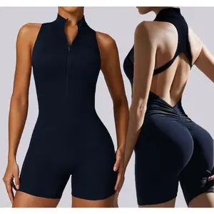 EasySport's popular high-elasticity sports fitness zippered jumpsuit, nude-feel tight-fitting one-piece yoga outfit