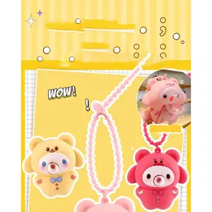Uncompressed bubble-blowing little animal keychain hanger, cute cartoon toy schoolbag pendant, couple's small gift