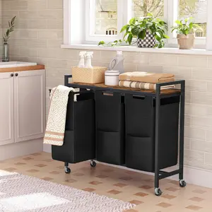 HOOBRO Laundry Sorter 3 Section, Laundry Hamper with Wheels, 3 × 11.5 Gal (43.4L), Rolling Laundry Basket, Pull-Out and Removable Oxford Fabric Laundry Bags, Rustic Brown and Black Clothes Organiser#SpringSale #BigSpringSale