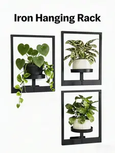 "1 Piece Black Metal Plant Stand for Indoor & Outdoor Use - Versatile Wall Decor, Window Shelf & Hanging Planter Rack. Perfect 90s Vintage Home, Garden, or Office Decoration