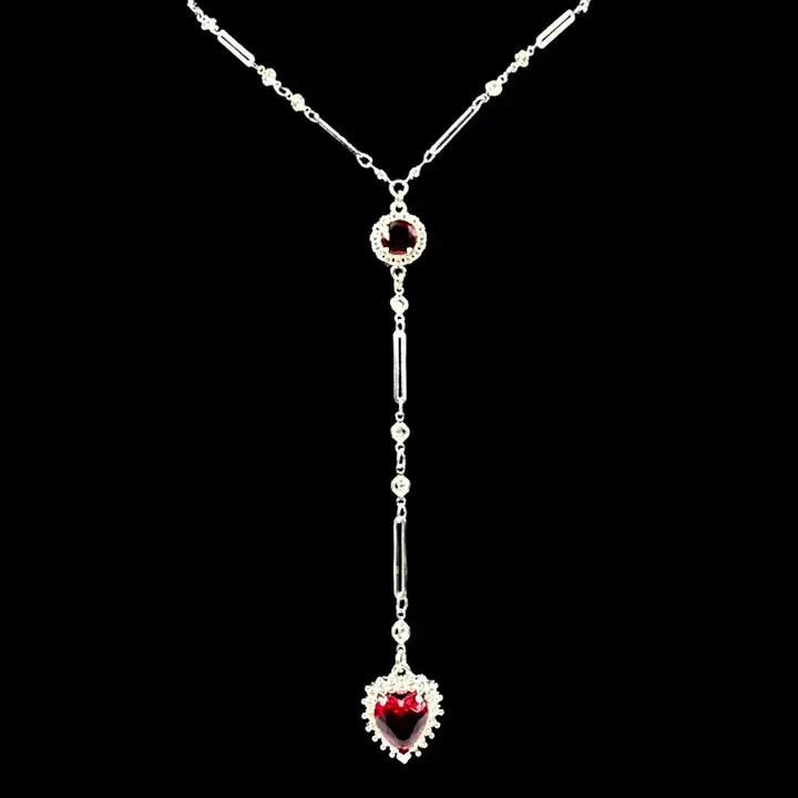 Silver Red Diamond Heart Crystal Rosary