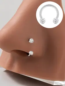 20Gauge Sparkling Clay Ball Horseshoe Nose Ring, 8mm Hoops for Cartilage/Tragus/Helix/Lip/Nose Piercings, Hypoallergenic Stainless Steel