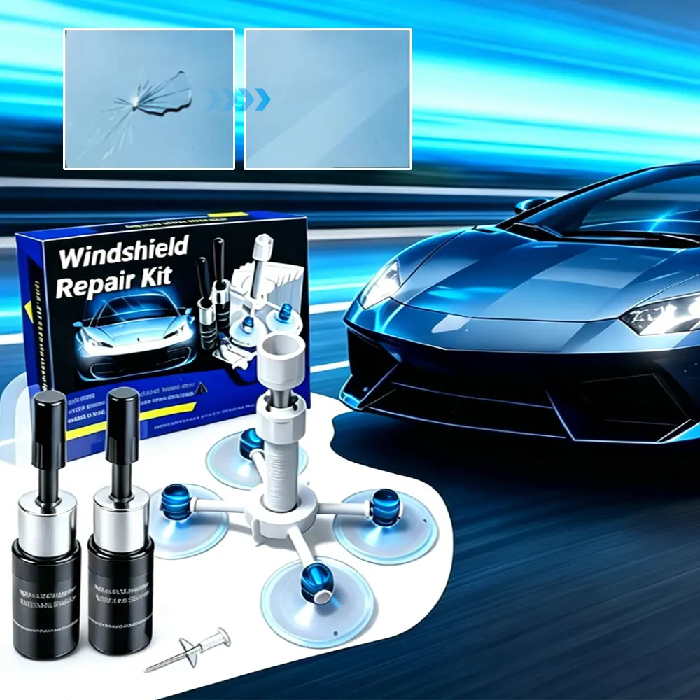 SunAuto Windshield Crack Chip Repair Kit, 2 Bottles Fix Car Windows Glass Tool Used for windshield Star Shaped Scratches