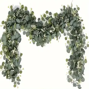 Eucalyptus Wreath Set (2/4 Pieces), Artificial Eucalyptus Garland, Artificial Money Leaf, Gum Berries & Flowers, Christmas Winter Decor, Home Wedding Birthday