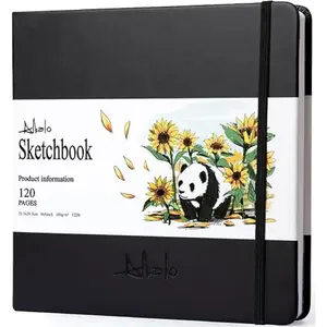 Square Sketchbook for Drawing, 120 Pages Sketch Book, 122LB/180GSM Thick Paper, Mixed Media Sketchbook for Charcoal Pencil, Inks Pen, Colored Pencil, Acrylic Marker, Oil Pastel