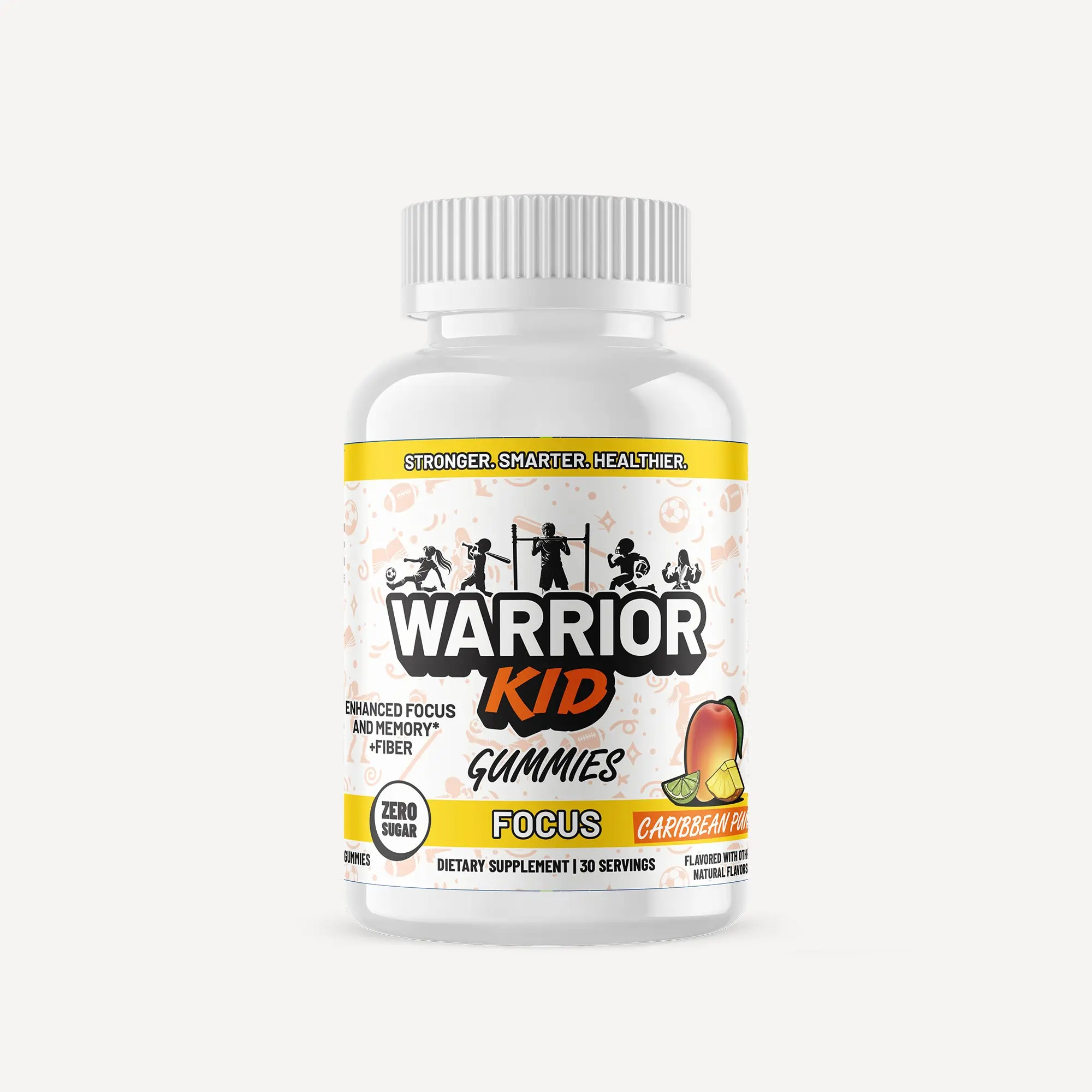 Jocko Fuel Warrior Kid Focus Brain Boost Gummies - Caffeine-Free, Sugar-Free, Kid-Approved, Non-Sedating Children’s Brain Support Vitamins Supplements, Caribbean Punch Flavor Memory Booster Chewable Edible