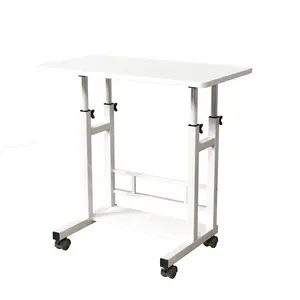 New Upgraded 1 set iron+MDF bedside table movable height adjustable computer desk simple dining table student bedroom dorm study desk simple desk 80 * 40CM