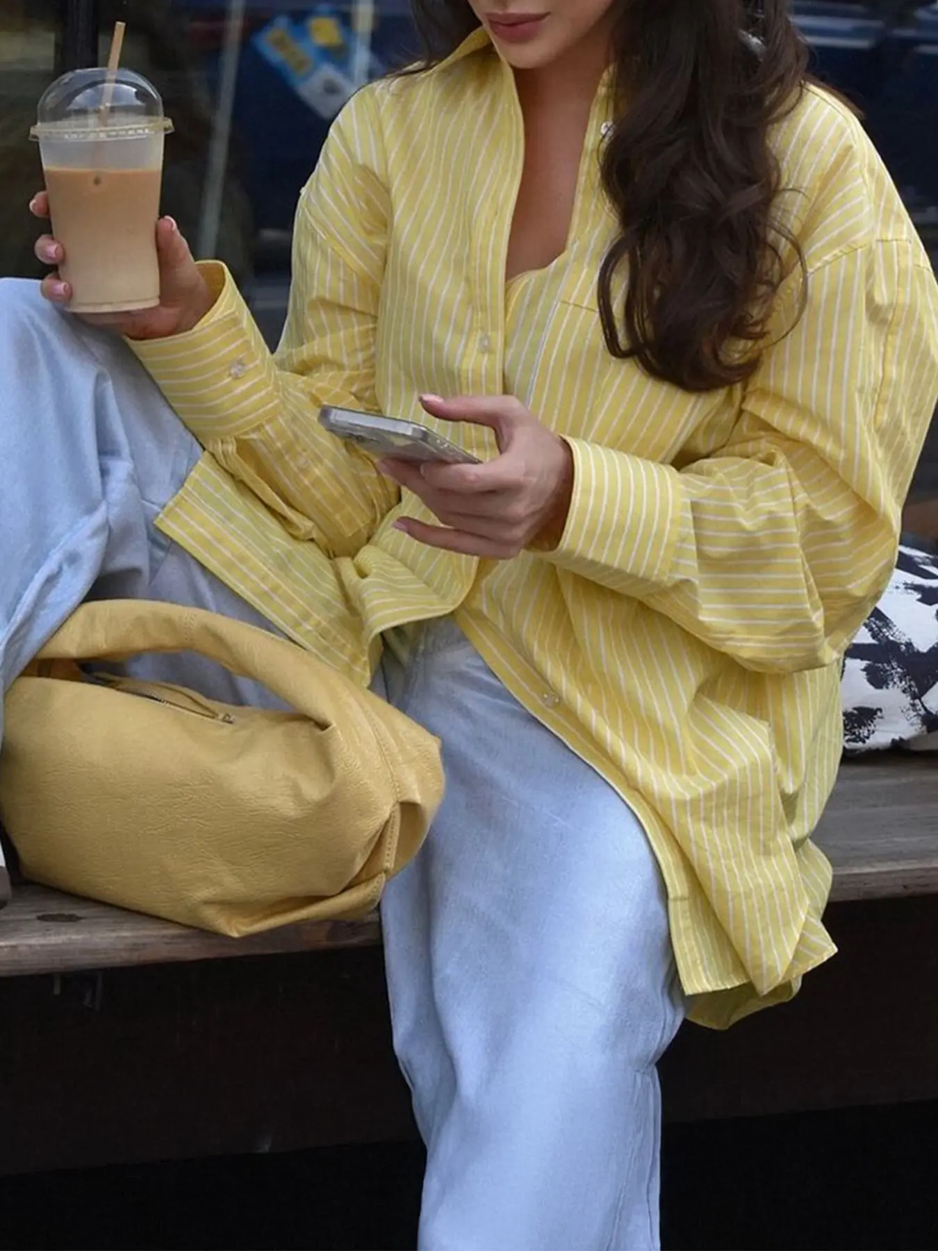 Women's Casual Chic Loose Fit Striped Button Down Shirt Blouse, Button Closure Shirt, Button Fastening Tops, Comfortable Button Front Long Sleeve Top, Versatile Daily Wear, Casual Blouse Shirts, All Seasons Fashion