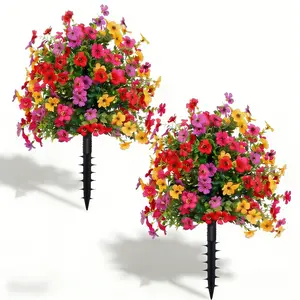 2 Bundles Artificial Violet Rose Bushes, Decorative Flowers, Outdoor UV Resistant Waterproof Flowers, Garden Porch Patio Decor, Low Maintenance No Watering Needed, Realistic Fake Bushes Plants for Garden, Front Porch, Yard, Mother's Day Gift #GLOBAL PICKS