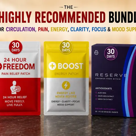THE NEW ULTIMATE BIO-HACK BUNDLE 24hr Freedom, Boost+Patch & Reserve Bundle 30 days Each box (15mL) Wellness Supplements for Energy, Focus, Vitality, Anti-aging, Skin, Hair, Nails Diet Proprietary Blend