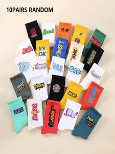 10 Pairs Teen Boys Crew Socks, Fashion Casual Long Socks, Comfortable Soft Mid-Calf Socks, Street Style, Basketball Socks, Daily Wear