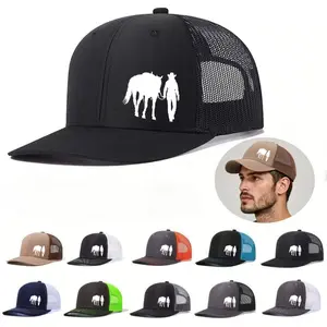 Western-Style Horse Silhouette Printed Mesh Trucker Cap - Adjustable Outdoor Casual Baseball Hat for Men and Women