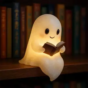 Cute Halloween Ghost Reading LED Night Light, Ambient Night Lights, Novelty Lighting, Perfect for Holiday Decorations and Gifts, Ideal for Spooky Atmosphere at Home, Decorative Use