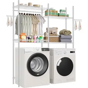 VEVOR Over The Washer and Dryer Storage Shelf, 3 Tier Laundry Room Drying Rack with Hanger Rod and Hooks, Adjustable Over Washer and Dryer Shelves, Laundry Room Shelf Storage Space Saver, BlackVEVOR Super Brand Day