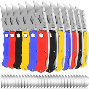 Box Cutter, Folding Utility Knife with Spare 30 Pcs Blades, Sharp Box Cutters for Cardboard, Package, Carpet, Crafts, Navajas Para Trabajo, Razor Knife, Folding Knives, Box Opener