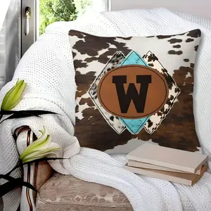 Cow Print W Throw Pillow with Insert, Western Farmhouse Style Decorative Pillow, Durable 100% Polyester Cozy Pillow for Bed Couch Sofa, Stylish Accent Pillow for Bedroom Living Room Country Home Decor, Great Gift for Family Friends on Any Occasion