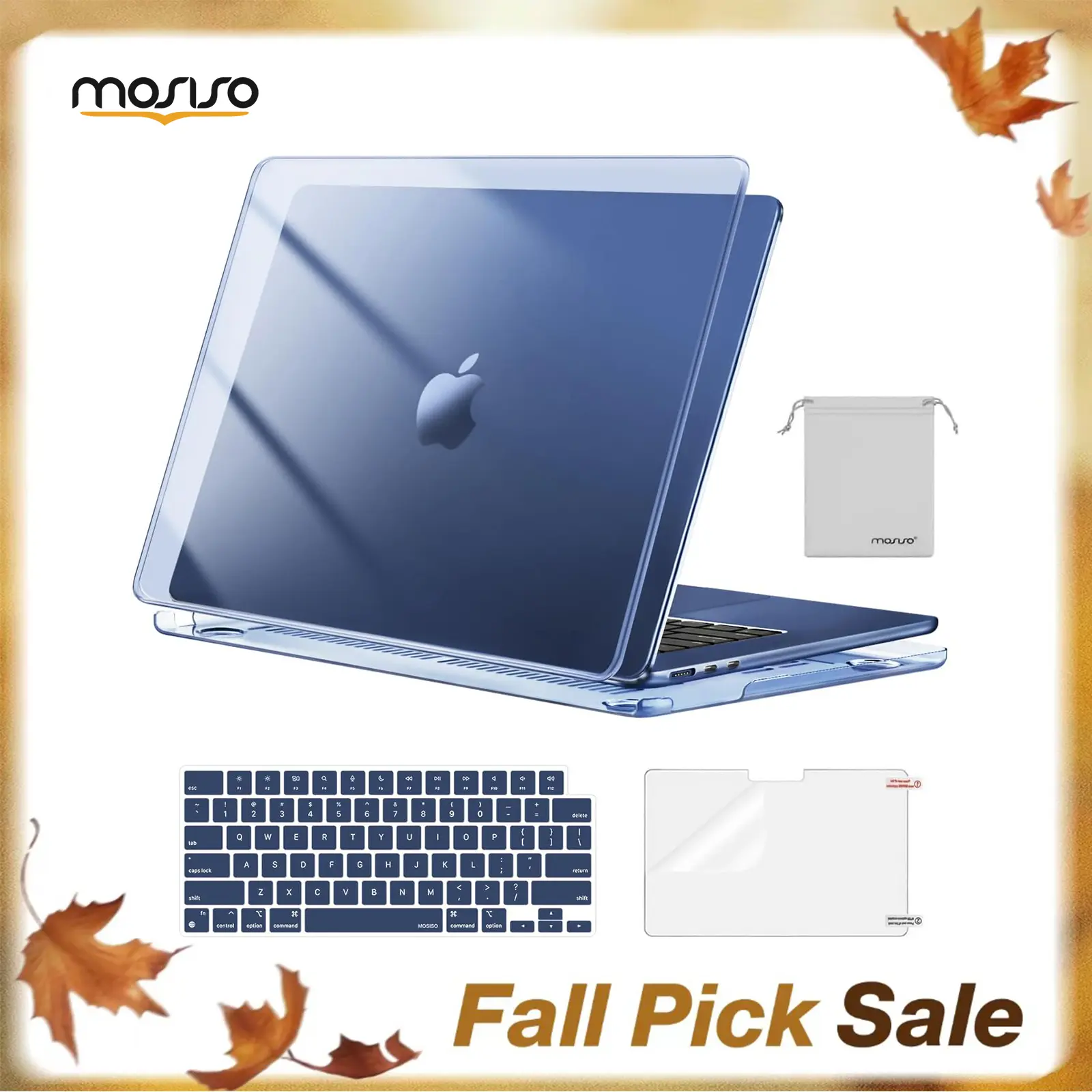 MOSISO Plastic Hard-Shell Case Bundle for MacBook Air 15in M5 2026 M4 2025 M3 M2 2024 2023 (A3448,A3241,A3114,A2941) - Water Resistant, Scratch Resistant, Solid, Body-Shielding - Includes Keyboard Cover, Screen Film, Storage Bag - for School, Office, Flex