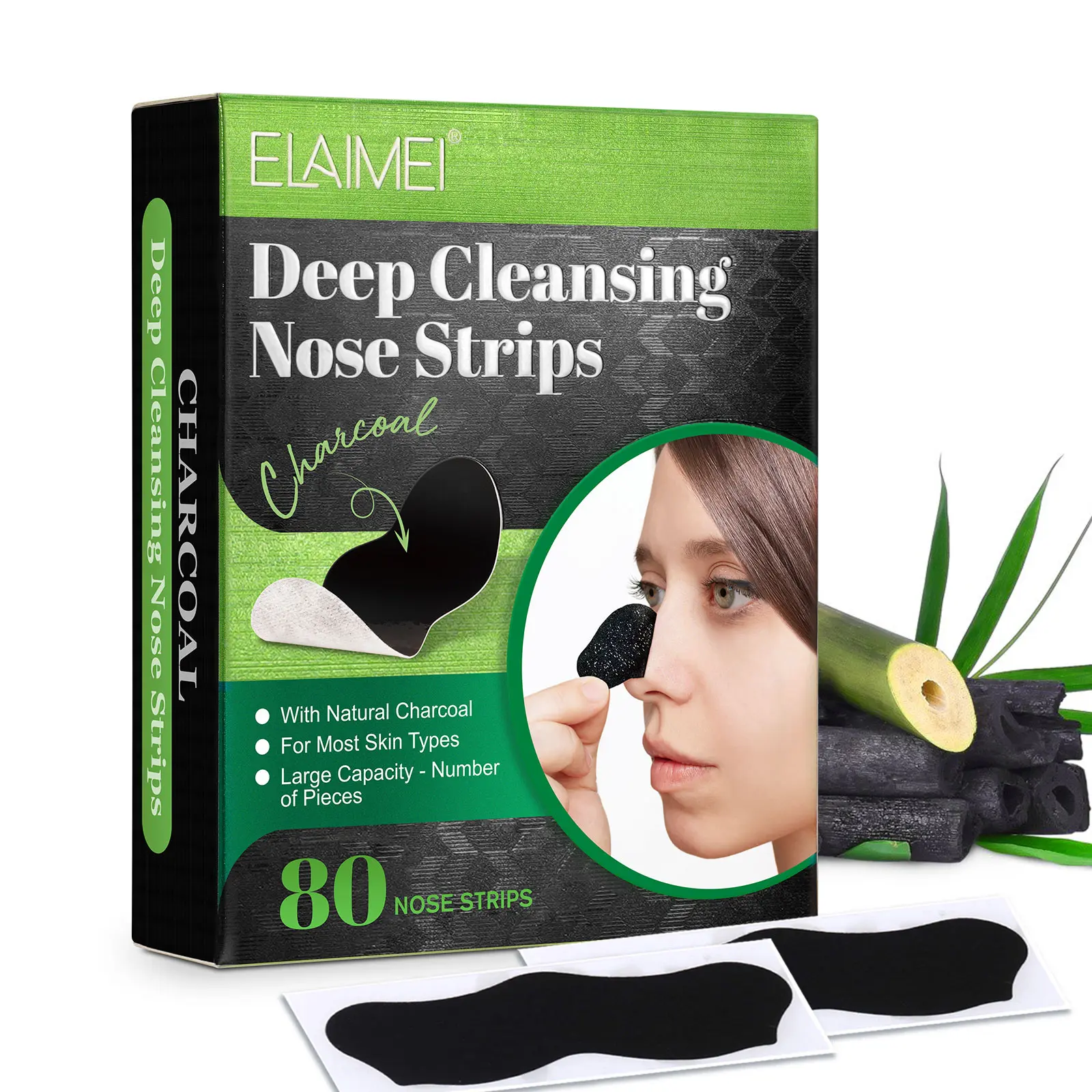 ELAIMEI Blackhead Nose Strips 80p, gentle and effective removal of blackheads, whiteheads and cuticle cleansing action, nose strips for pores, Refines pores, removes dirt and regulates oil secretion Nose Pore Patches