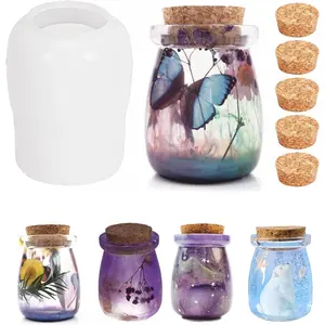 Larcenciel Jar Resin Molds Silicone with 5pcs Cork Lids, Cute Bottle Silicone Molds for Epoxy Resin, DIY Molds for Jar, Storage Bottle, Jewelry Candy Container, Flower Pot, Home Decoration Gifts