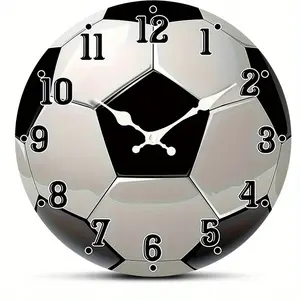 Silent wooden wall clock with 2D football pattern - The perfect choice for sports enthusiasts, suitable for bedroom, home office decoration and as a gift (without AA batteries)