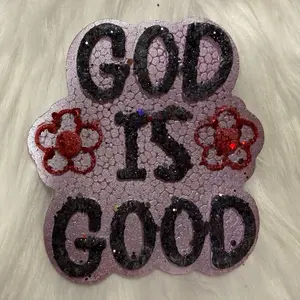 Sparkly God is Good Car Freshie - Pink Glitter Design with Red Floral Accents