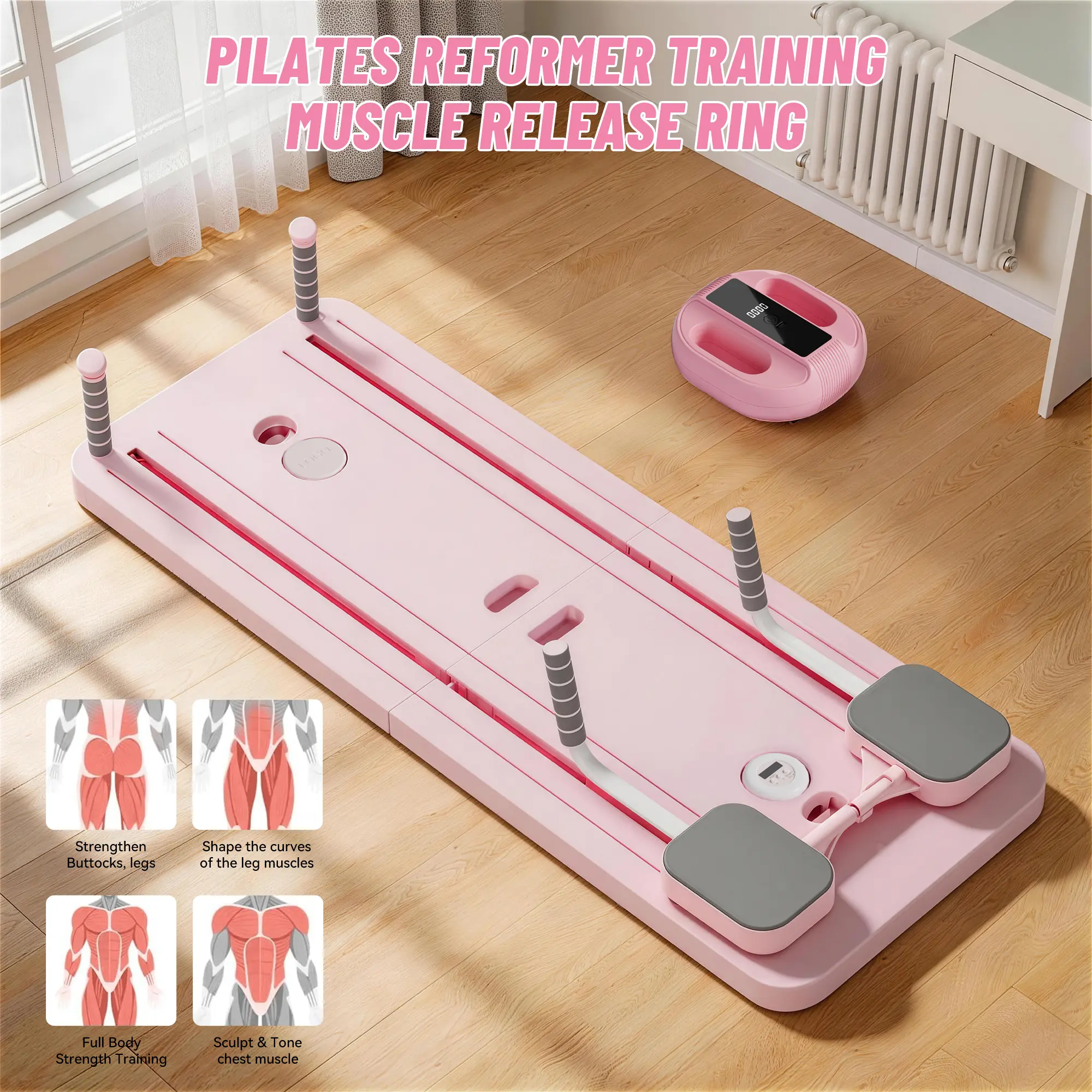 Pilates Board with Fascia Ring,6-in-1 Multi-Functional Foldable Pilates Board,Foldable Pilates System, Pilates Equipment Set,Home Gym Equipment,Small Space Storage for Living Room, Bedroom, Gym, Yoga Room，yoga board,Daily Fitness Gift for Parents