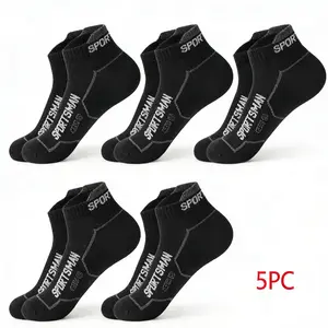 Mens Black Ankle Athletic Socks 5 Pairs Cotton Running Socks Low Cut Breathable Cushioned Sports Socks with Arch Support Casual Short Socks for Gym Workout Size 6-12