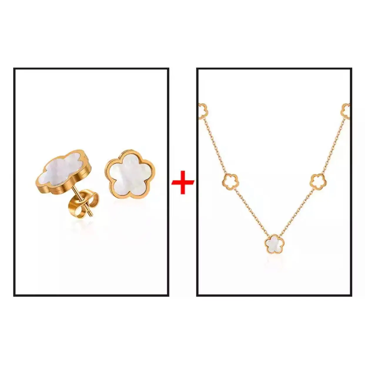 White shell flower earrings & necklace